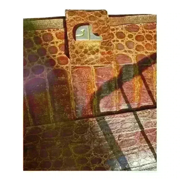 Vintage Brown Crocodile‎ Leather Envelope Handbag Clutch Crossbody Hand Strap - Picture 6 of 16